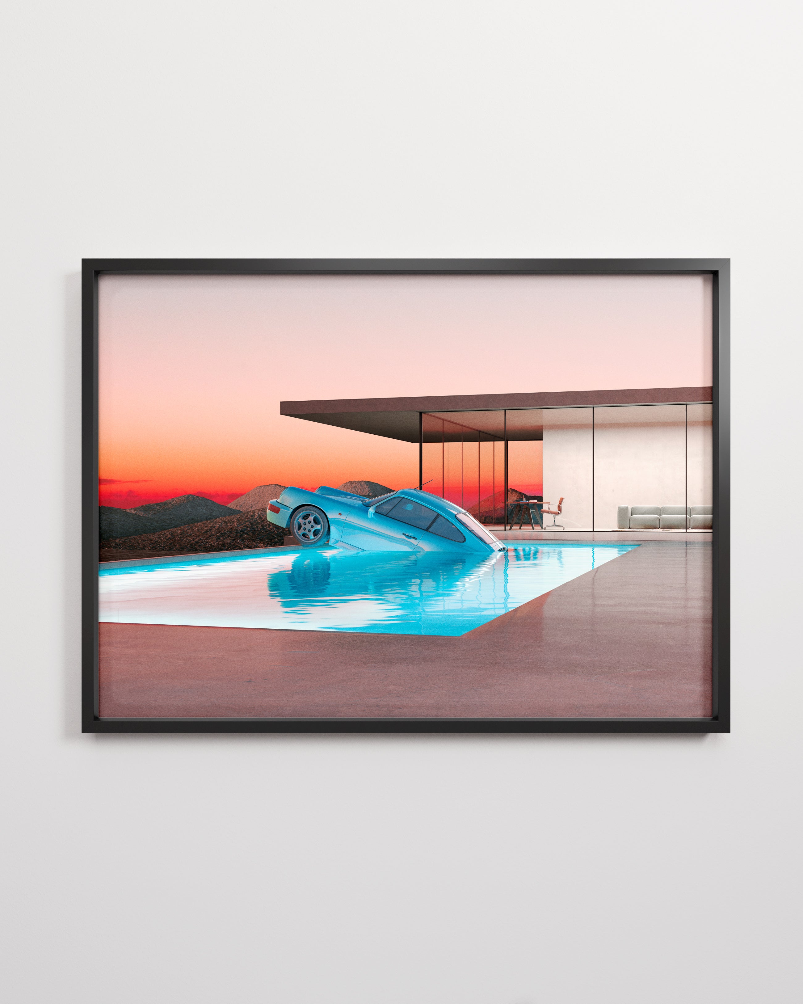 blue 964 in a pool with the lights on